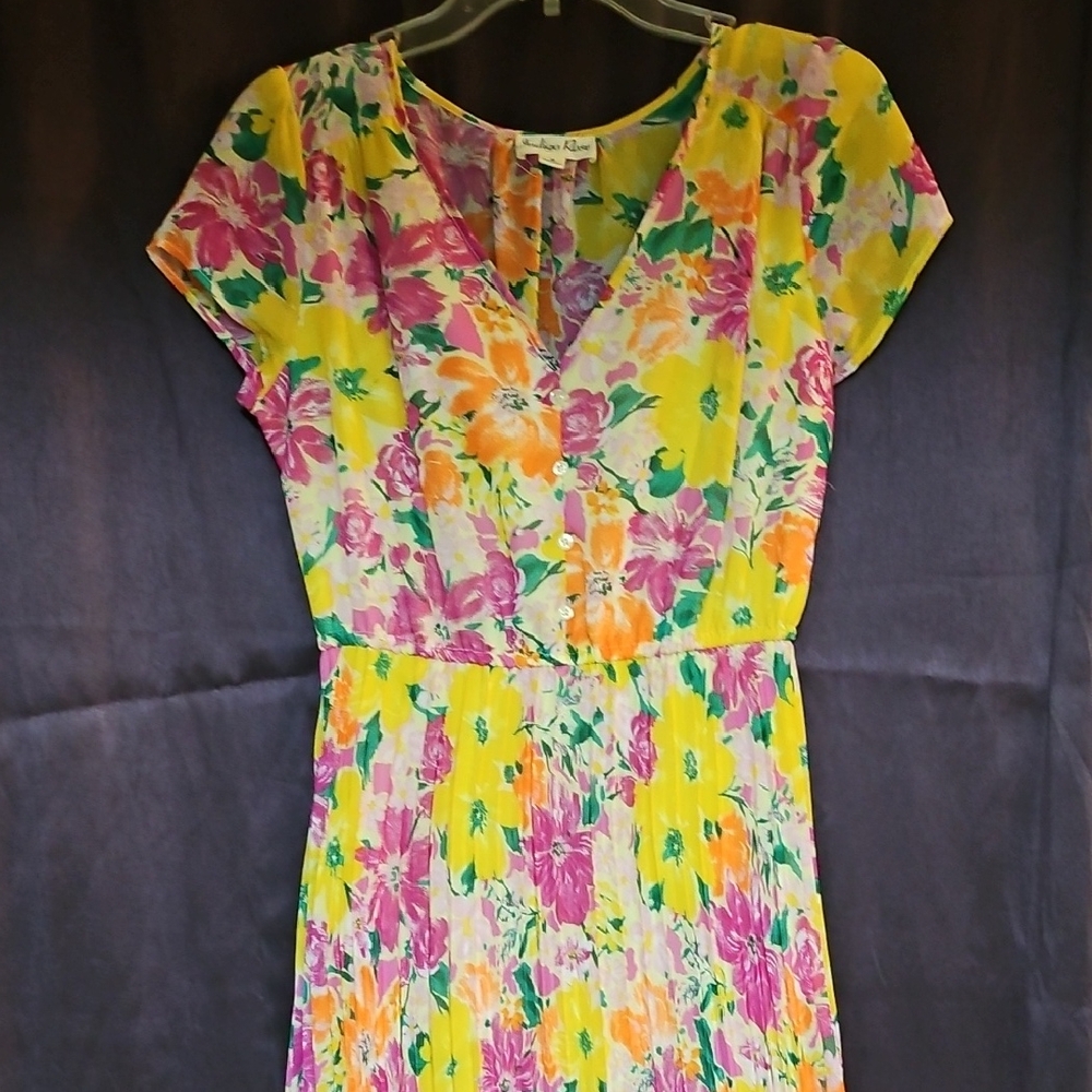 Indigo Rose Vibrant Floral Midi Dress